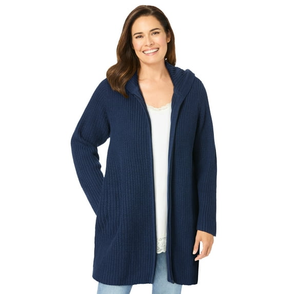 Woman Within Plus Size Hoodie Shaker Zipper Cardigan Sweater