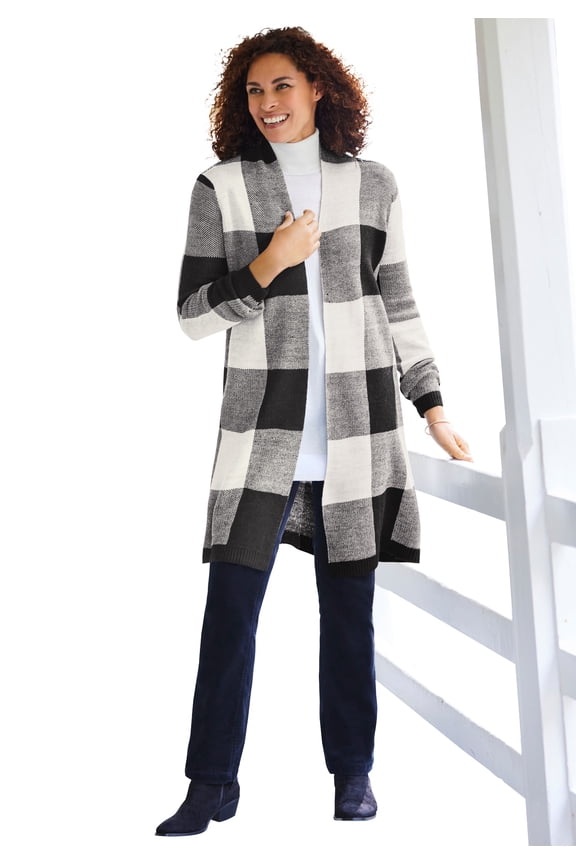 Plus Size Jacquard Open Front Duster Sweater
