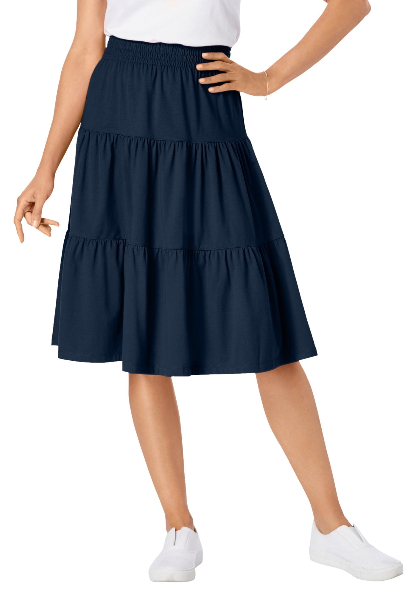 Woman Within Women s Plus Size Elastic Waist Knit Tiered Skirt