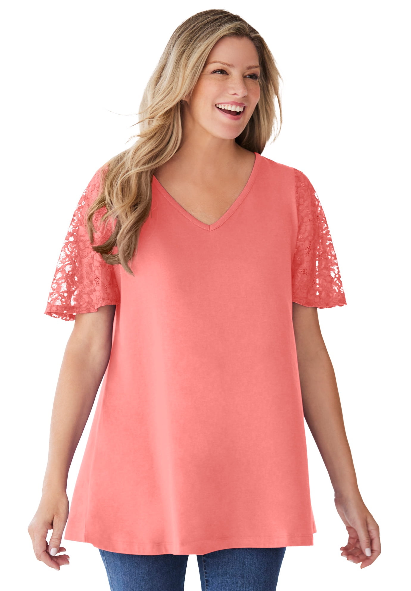 Plus Size Lace Sleeve Tunic