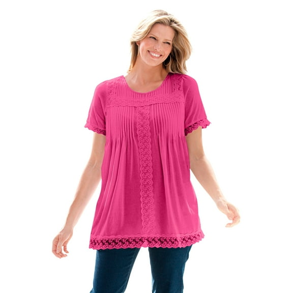 Woman Within Plus Size Lace-Trim Pintucked Tunic