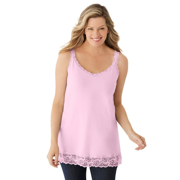 Woman Within Plus Size Lace-Trim V-Neck Tank