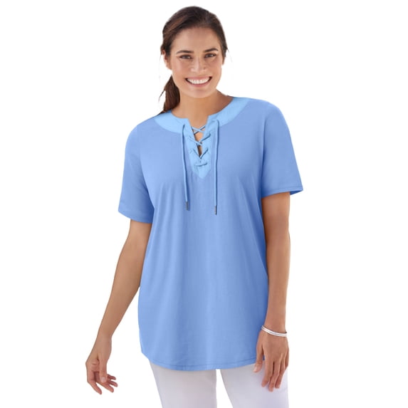 Woman Within Plus Size Lace-Up Knit Tee