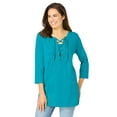 thumbnail image 1 of Woman Within Plus Size Lace-Up Three-Quarter Sleeve Tee, 1 of 6