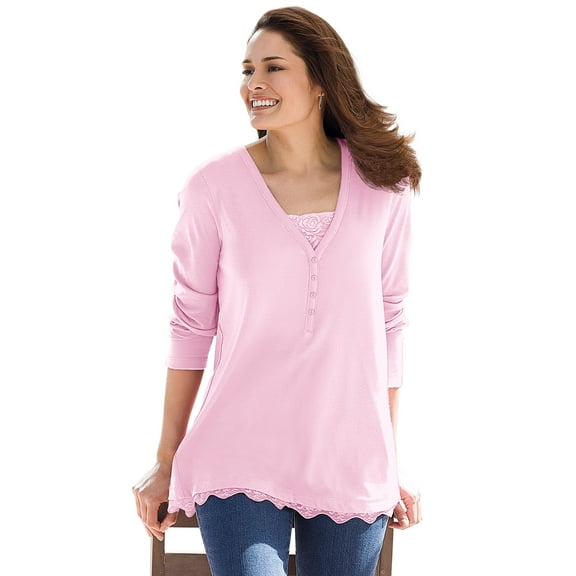 Woman Within Plus Size Layered-Look Lace Trim Tee