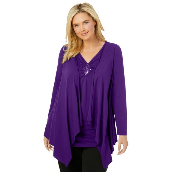 Woman Within Women's Plus Size Layered Look Long Top With Sequined Inset