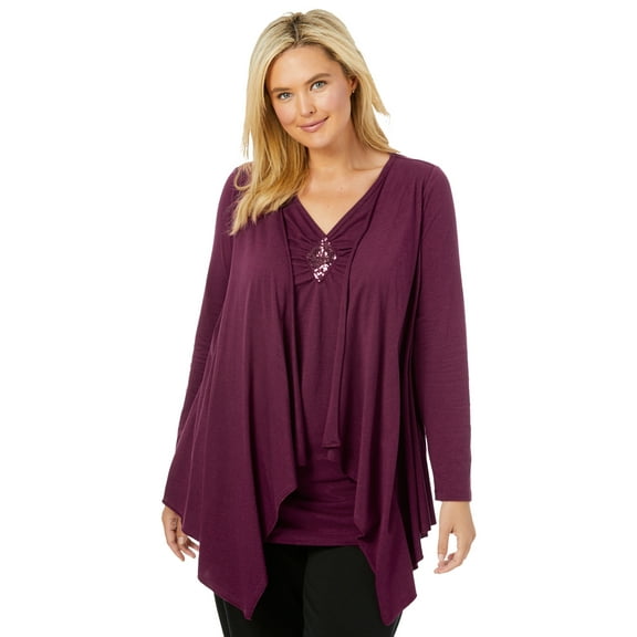 Woman Within Plus Size Layered Look Long Top With Sequined Inset