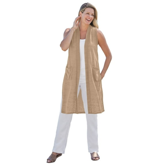 Woman Within Plus Size Lightweight Linen Vest Sweater
