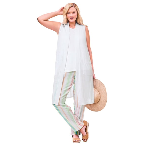 Woman Within Plus Size Lightweight Linen Vest Sweater