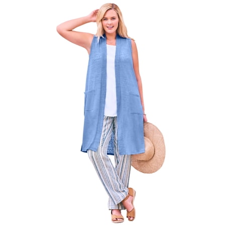 Woman Within Plus Size Lightweight Linen Vest Sweater