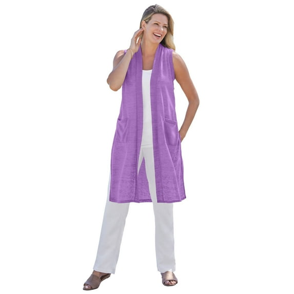 Woman Within Plus Size Lightweight Linen Vest Sweater