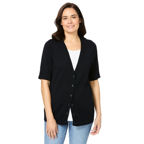 Woman Within Plus Size Lightweight Short Sleeve V-Neck Cardigan Sweater