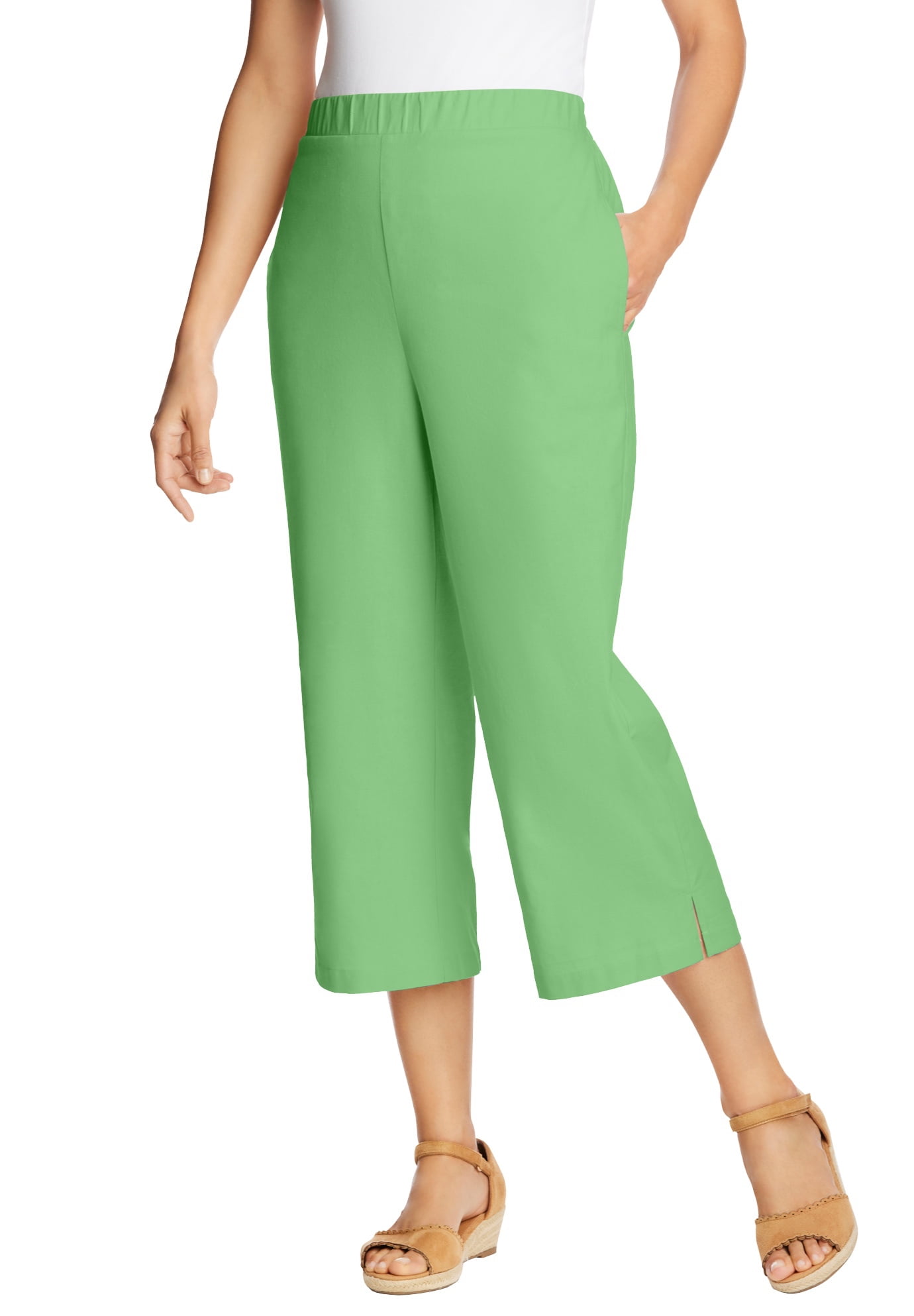 Woman Within Women's Plus Size Linen Capri 14 W, Pistachio