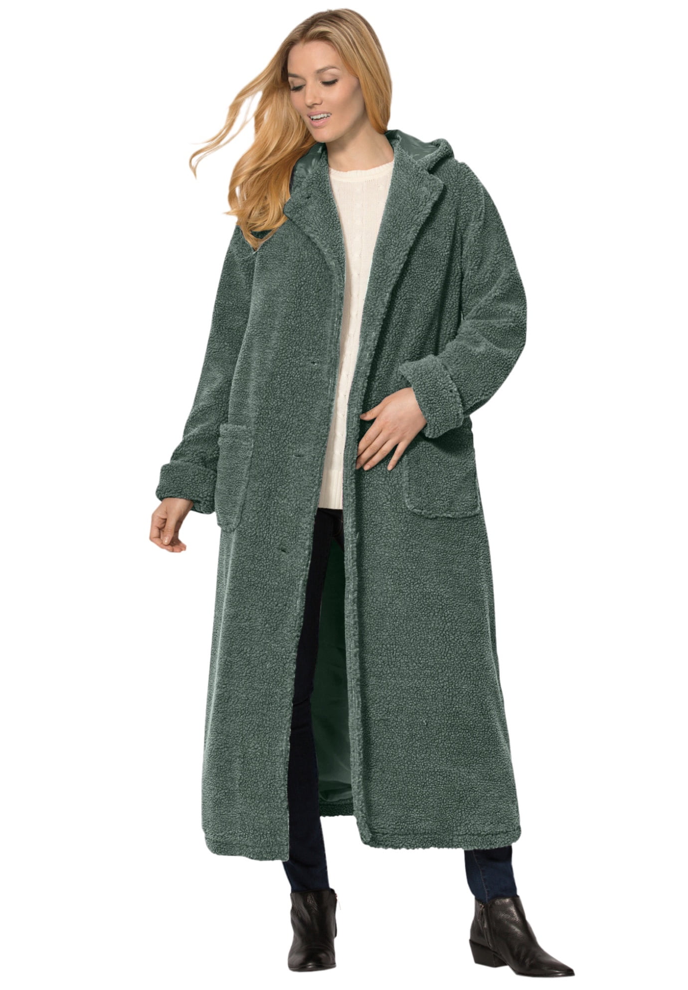 Woman Within Women's Plus Size Long Hooded Berber Fleece Coat Fleece Coat 