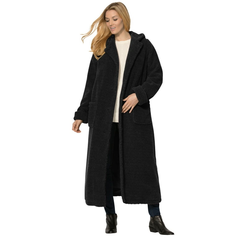 Woman Within Women's Plus Size Long Hooded Berber Fleece Coat Fleece Coat