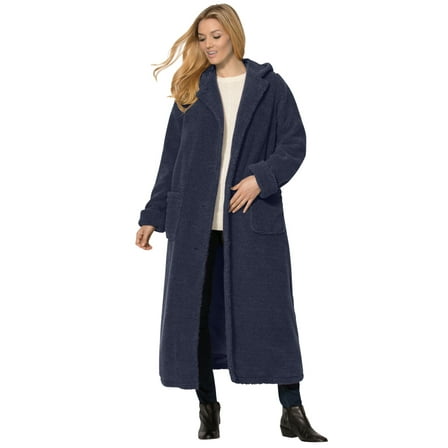 Woman Within Plus Size Long Hooded Berber Fleece Coat