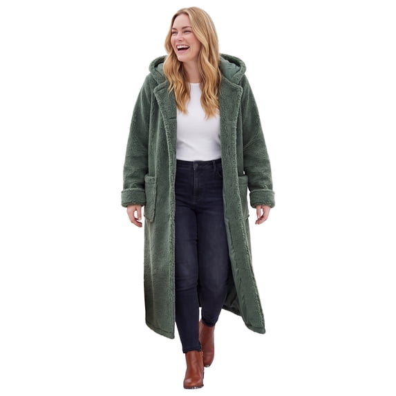 Woman Within Plus Size Long Hooded Berber Fleece Coat