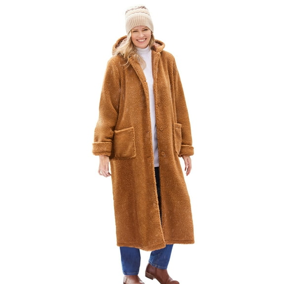 Woman Within Plus Size Long Hooded Berber Fleece Coat