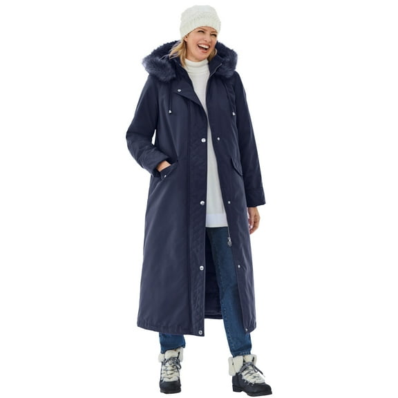 Woman Within Plus Size Long Hooded Dtm Faux Down Parka Coat