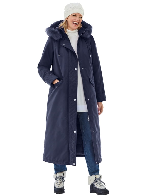 Plus Size Long Hooded Dtm Faux Down Parka Coat