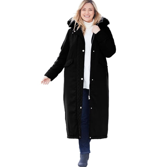 Woman Within Plus Size Long Hooded Dtm Faux Down Parka Coat