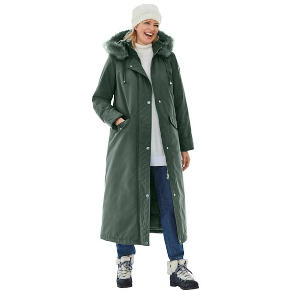 Woman Within Plus Size Long Hooded Dtm Faux Down Parka Coat