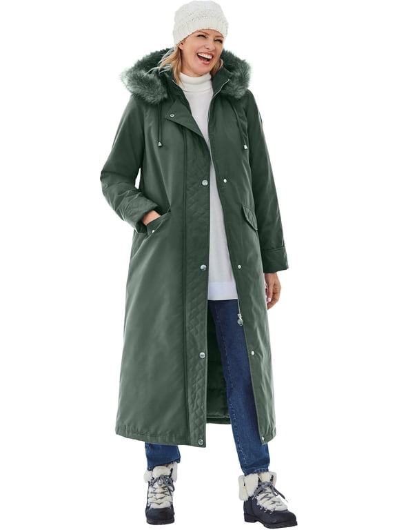 Plus Size Long Hooded Dtm Faux Down Parka Coat