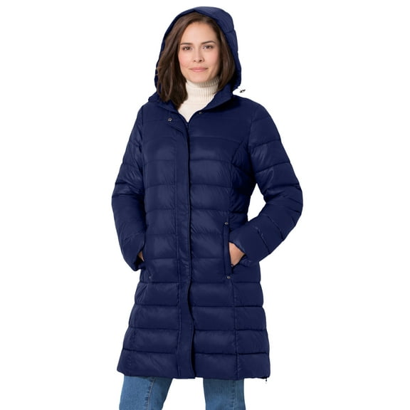 Woman Within Plus Size Long Packable Puffer Jacket