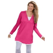 Woman Within Women's Plus Size Long-Sleeve Layered-Look V-Neckline Tunic
