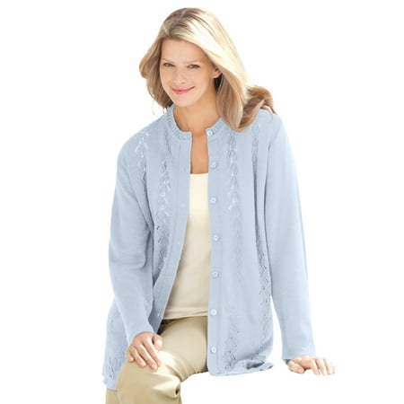 Woman Within Plus Size Long-Sleeve Pointelle Cardigan Sweater