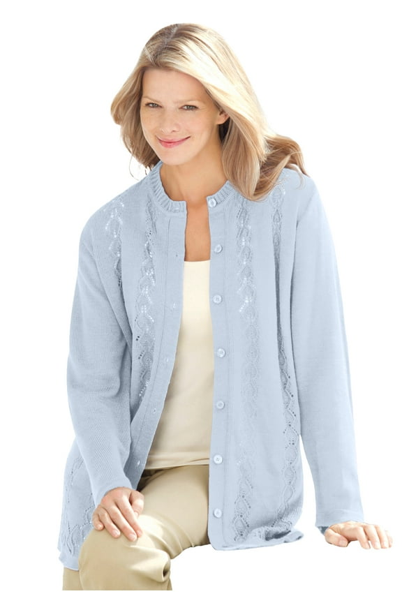 Plus Size Long-Sleeve Pointelle Cardigan Sweater