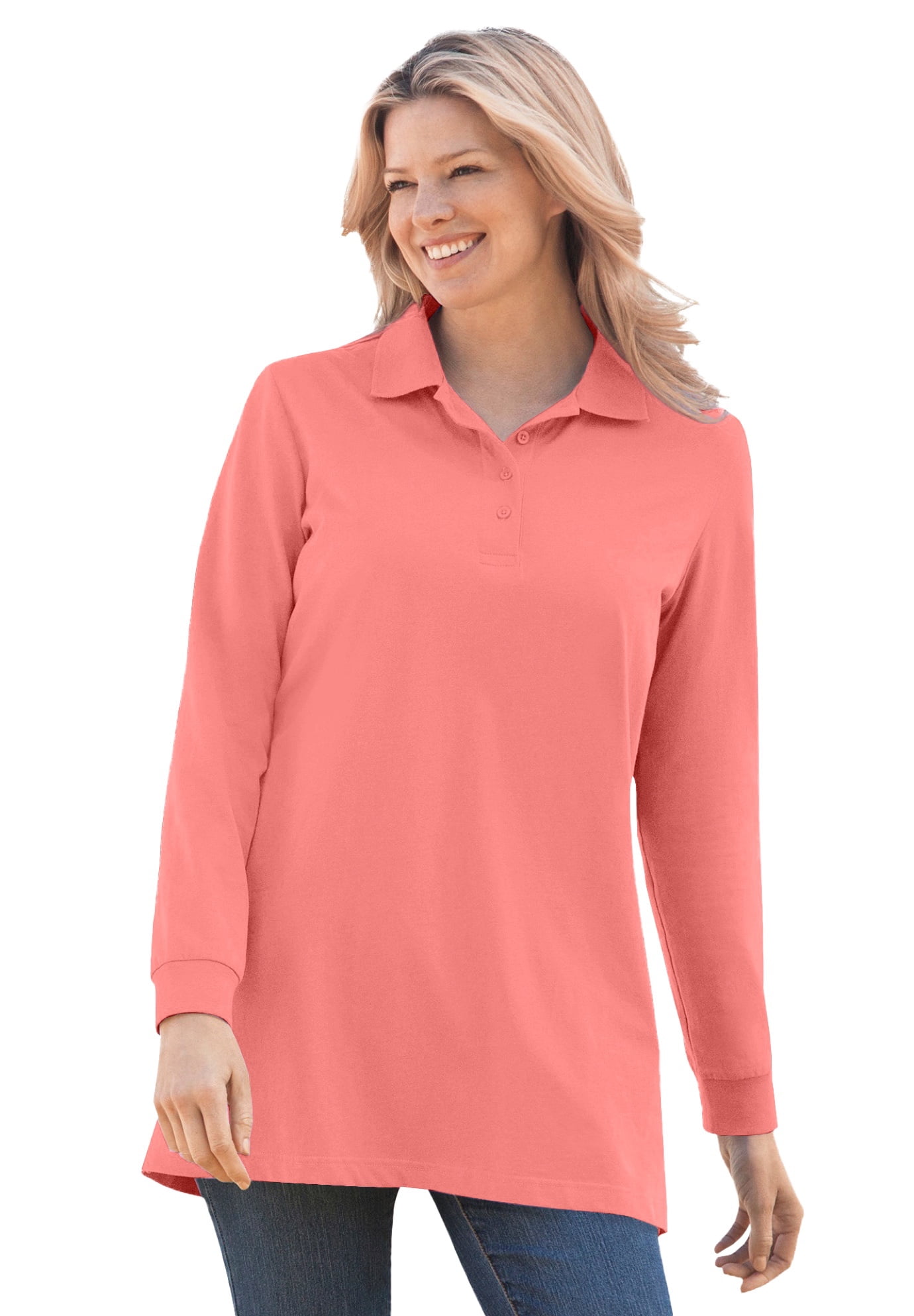 Woman Within Women s Plus Size Long Sleeve Polo Shirt