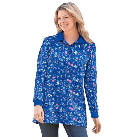 Woman Within Women's Plus Size Long-Sleeve Polo Shirt Polo Shirt