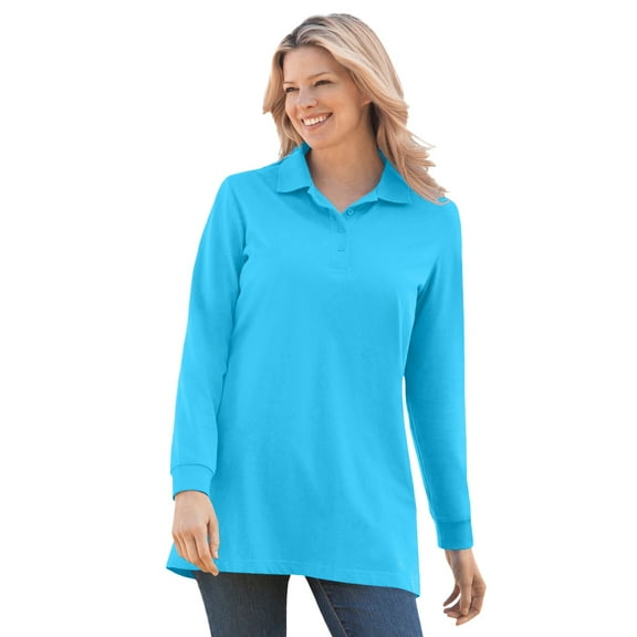 Woman Within Plus Size Long-Sleeve Polo Shirt