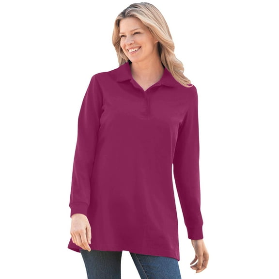 Woman Within Plus Size Long-Sleeve Polo Shirt