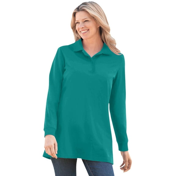 Woman Within Plus Size Long-Sleeve Polo Shirt