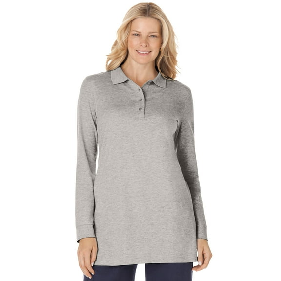 Woman Within Plus Size Long-Sleeve Polo Shirt