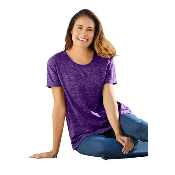Woman Within Plus Size Marled Cuffed-Sleeve Tee