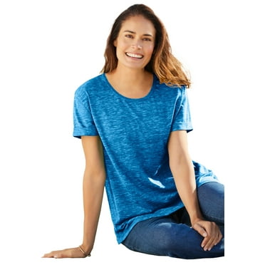 Woman Within Plus Size Marled Cuffed-Sleeve Tee