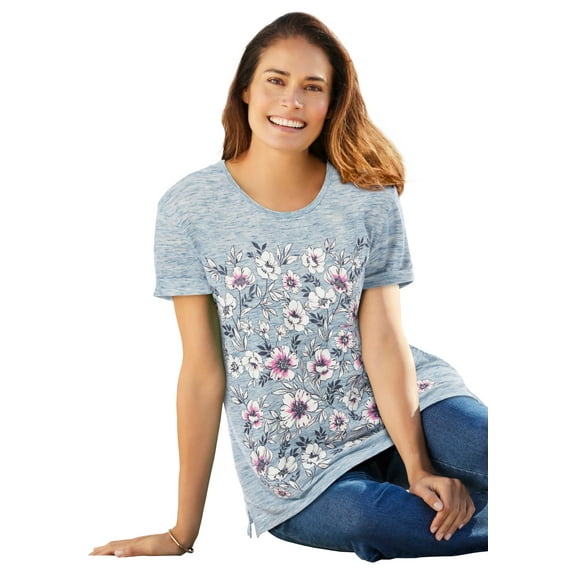 Woman Within Plus Size Marled Cuffed-Sleeve Tee