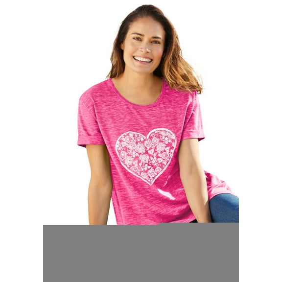 Woman Within Plus Size Marled Cuffed-Sleeve Tee