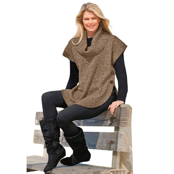 Woman Within Plus Size Marled Knit Cowl Neck Poncho Sweater
