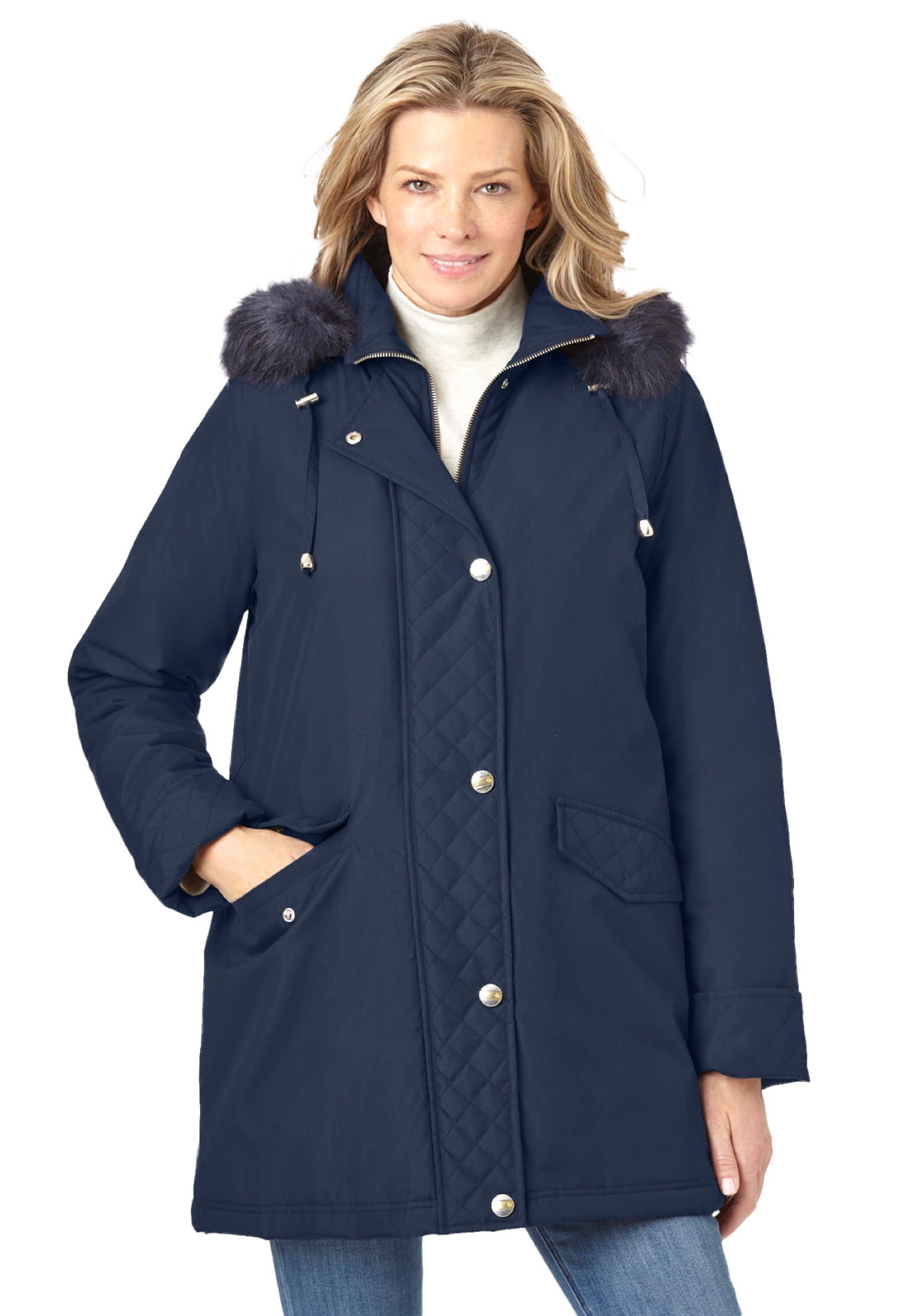 Woman Within Women's Plus Size Microfiber Down Parka Winter Coat ...