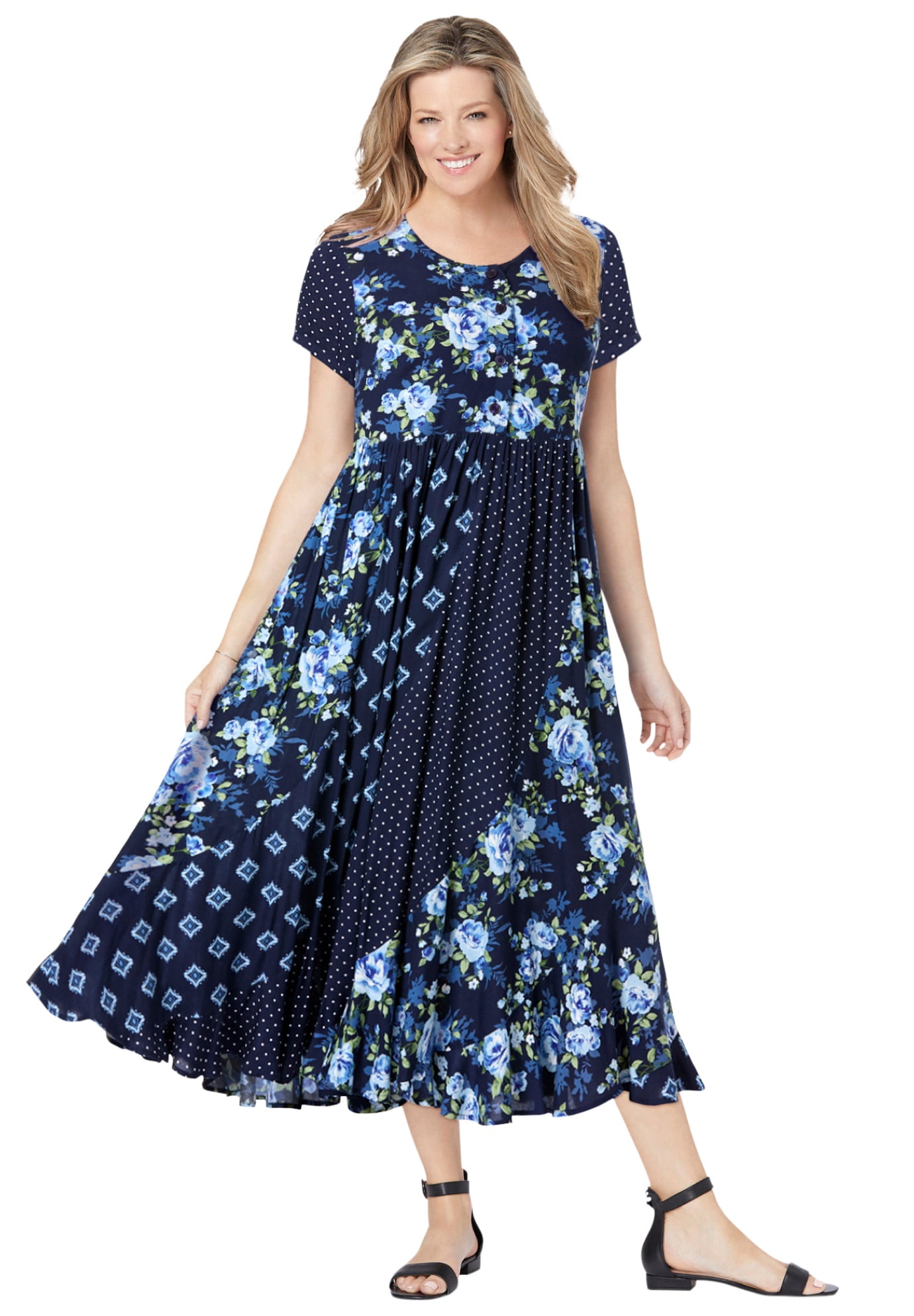 Woman Within Plus Size Petite Mixed Print Maxi Dress - Walmart.com