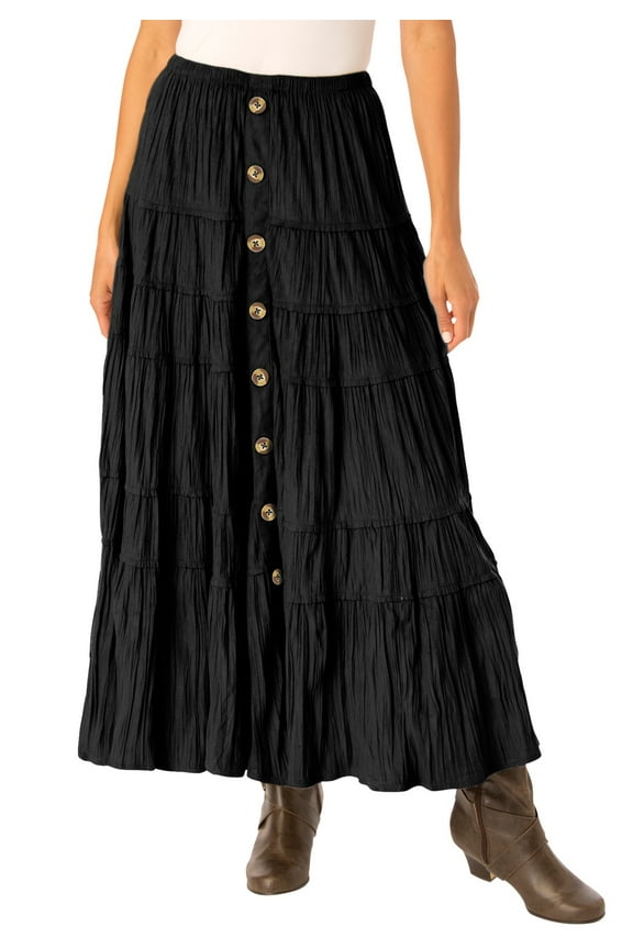 Plus Size Button Front Moleskin Tiered Maxi Skirt (Petite Available)