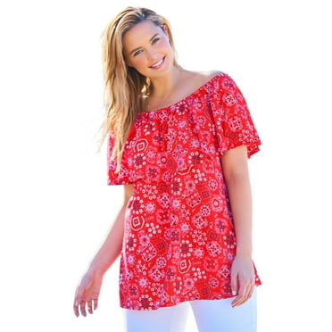 Woman Within Plus Size Off Shoulder Ruffle Tee