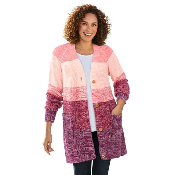 Woman Within Plus Size Ombre Shaker Cardigan Sweater