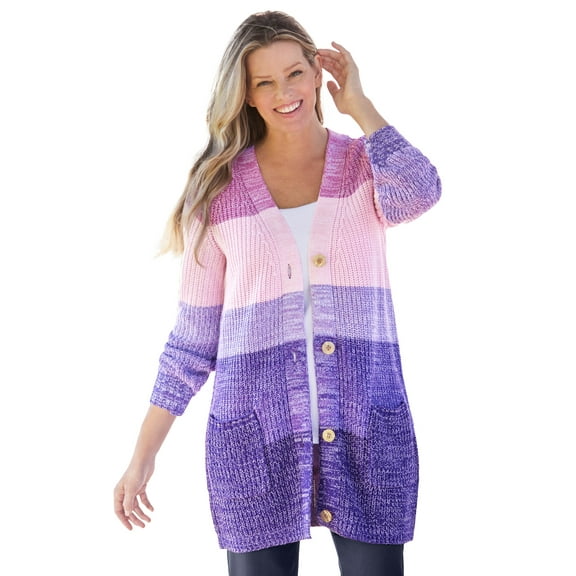 Woman Within Plus Size Ombre Shaker Cardigan Sweater