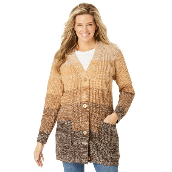 Woman Within Plus Size Ombre Shaker Cardigan Sweater