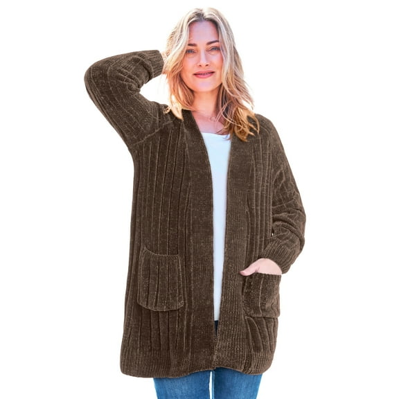 Woman Within Plus Size Open Front Chenille Cardigan Sweater